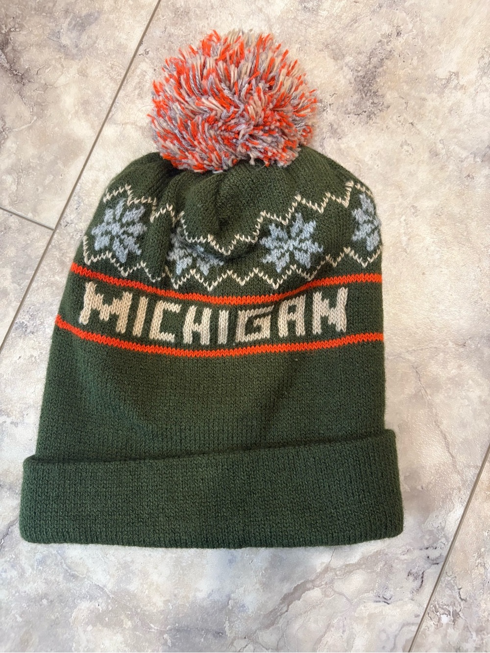 Michigan Knit Pom Beanie - Green and Orange